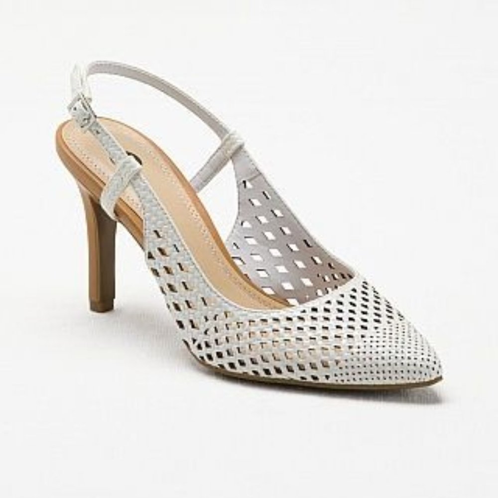 CP THALIA WHITE SLINGBACK PUMPS HEELS